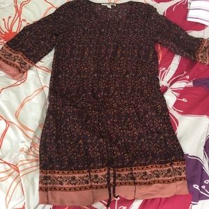 Boho floral print chiffon dress